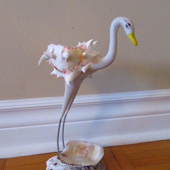 Mid Century Metal and sea Shell Bird Sculpture, ostrich ceramic head ,ashtray? - Picture 1 of 8